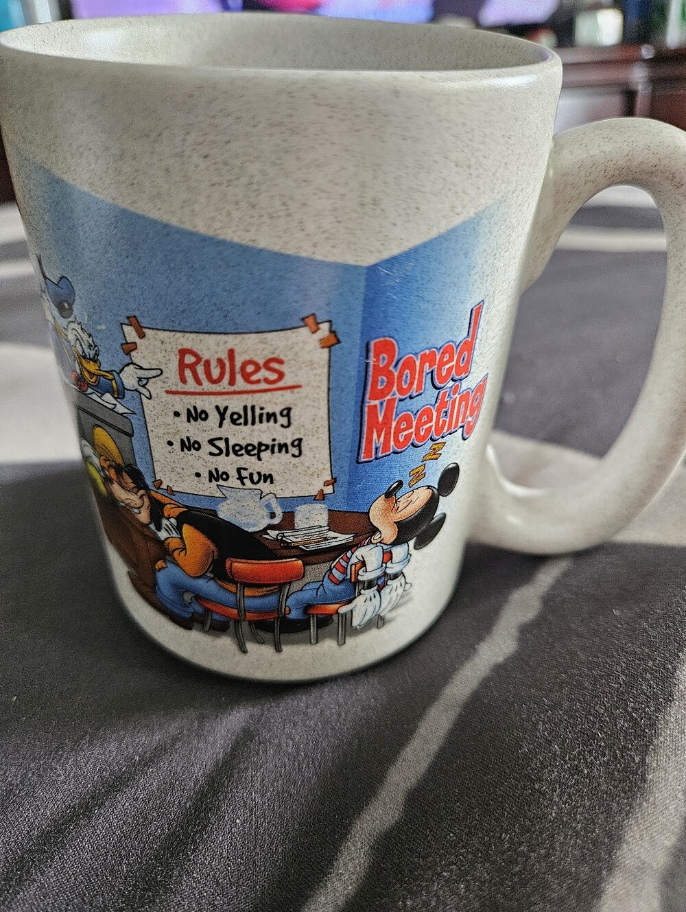 Disney Blue and Light Gray 'Bored Meeting' Mickey Mouse Coffee Mug